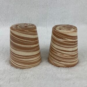 Petite Ceramic Brown and Cream Swirl Salt and Pepper Shakers Italy 2.25”
